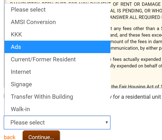 A dropdown menu on a website displays a list of options, including "KKK".