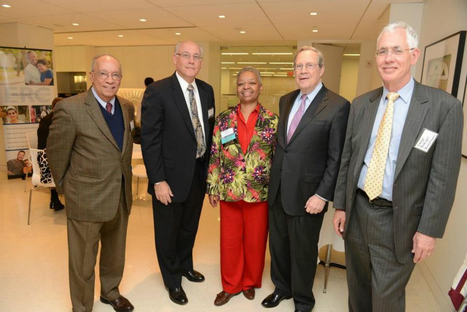 Mr. James Gibson, Rabbi Bruce Kahn, Ms. Sue Marshall, Mr. Peter Edelman, and Mr. George Ruttinger pose for a photo at an ERC event in 2013.
